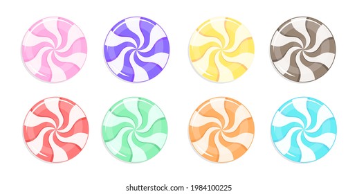 A set of eight multi-colored candies. Sweets icon. Vector illustration.