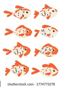 Conjunto de ocho peces de color naranja y blanco carpa koi diseño animal ilustración vectorial plana aislada en fondo blanco