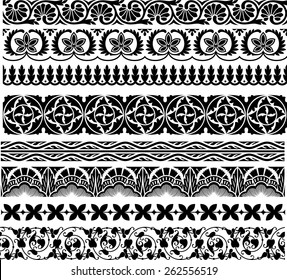 set of the eight ornamental border for your design. Vector illustration black on the white background
