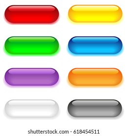 Set of eight oval glass buttons. Isolated objects on white background, vector illustration