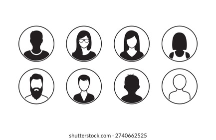 A set of eight oval portraits featuring anonymous individuals with obscured faces