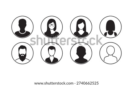 A set of eight oval portraits featuring anonymous individuals with obscured faces