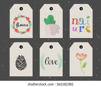 
set of eight painted labels on nature.GIFT TAGS STICKERS AND LABELS. Template for Greeting Scrap booking, Congratulations, Invitations, Planner, Diary, Notes.
labels with flowers and letters. 