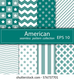 A set of eight paintings. Seamless fabric. A Maritime theme. America. Blue. Ornament, background, texture, wrapping, Wallpaper , greeting, print. Vector shares.