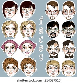 Set of eight pairs of persons with opposing emotions on their faces.. Set number two