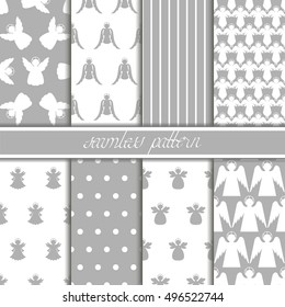 Set of eight patterns with the angels. Patterns can be used as background, fabric print, surface texture, wrapping paper, web page backdrop, wallpaper and more