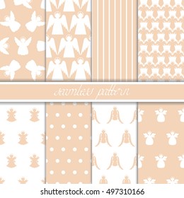 Set of eight patterns with the angels. Patterns can be used as background, fabric print, surface texture, wrapping paper, web page backdrop, wallpaper and more