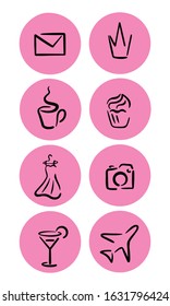 Set of eight pink vector icons for a fashion blogger