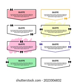 Set of eight quote box frames isolated on white background. Vector illustration

