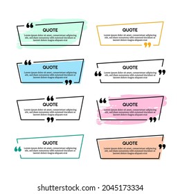 Set of eight quote box frames isolated on white background. Vector illustration