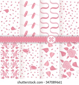 Set of eight romantic seamless patterns ready to use - just drag and drop to your swatch panel.