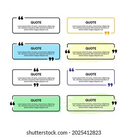 Set of eight rounded rectangular quote box frames isolated on white background. Vector illustration

