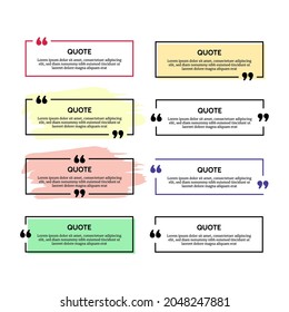 Set of eight rounded rectangular quote box frames isolated on white background. Vector illustration