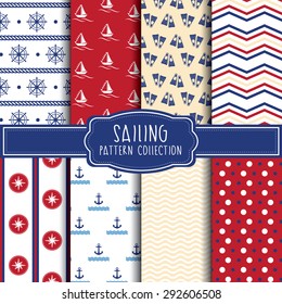 Set of eight sailing colorful patterns. Vector illustration.