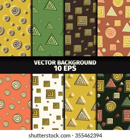 Set of eight seamless abstract geometric patterns. Background vector illustration 10 EPS