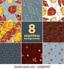 set of eight seamless autumnal patterns