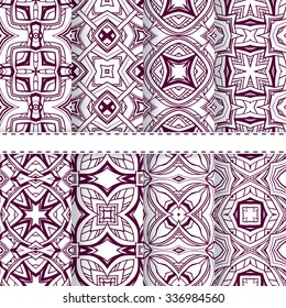 Set of eight seamless backgrounds, tiles patterns, contour geometric ornaments.