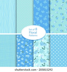 Set of eight seamless floral backgrounds
