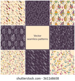 Set of eight seamless Floral patterns.