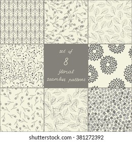 Set of eight seamless floral patterns
