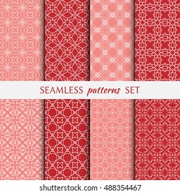 Set of eight Seamless geometric line patterns. Contemporary graphic design. Endless linear backgrounds collection, seamless lace texture for banners, flyers, invitation cards Monochrome color ornament
