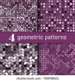 Set of eight seamless geometric pattern with colored elements, vector abstract background, colorful geometric background