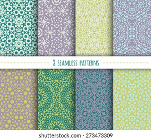 Set of eight seamless geometric patterns, vector illustration