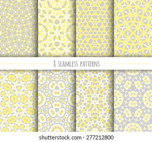 Set of eight seamless geometric patterns, vector illustration