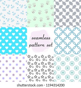 set of eight seamless pattern of simple elements