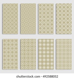 Set of eight seamless vertical patterns borders, repeating line texture. Seamless geometric patterns collection for background, banner, card or invitation. Tribal ethnic outline ornament