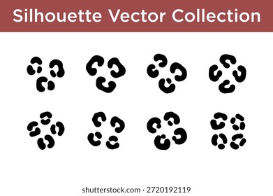 Set of eight silhouette vector designs isolated on white background