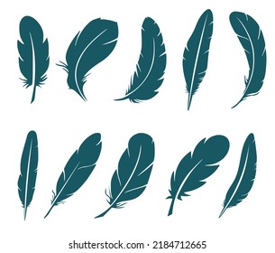 Set of eight silhouettes of bird feathers