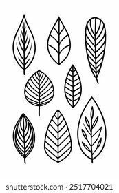 A set of eight simple, black and white leaf illustrations, perfect for adding a natural touch to your designs. These minimalist leaves are versatile and can be used for a variety of projects.