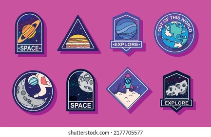 set of eight space badges