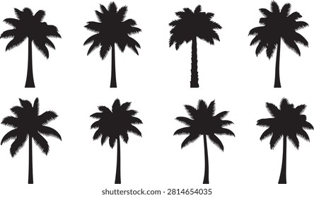 Set of eight stylized palm tree silhouettes arranged in two rows