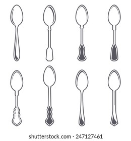 Set of eight tablespoons isolated on white vector illustration