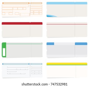 Set of eight template of boarding pass or train ticket
