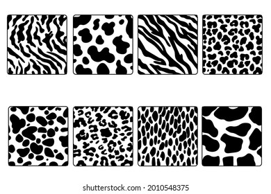 A set of eight textures. Vector backgrounds of simple animal skin patterns.