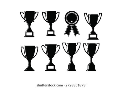 A set of eight trophy icons, including cups and a medal, symbolizing victory and recognition