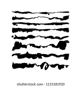 Set of eight vector hand created watercolor script brushes with transparency gradations of one color. There are all of them on brushes panel.