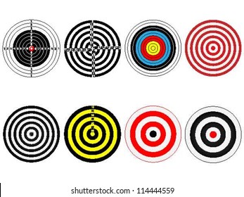 Set of eight vector targets, isolated on white