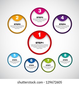 Set of eight version - vector paper progress steps for tutorial - circle stickers