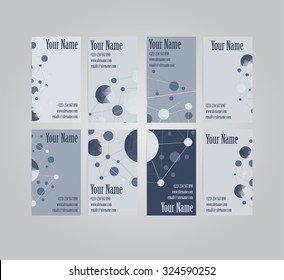 Set of eight vertical gray scientific geometric visit cards
