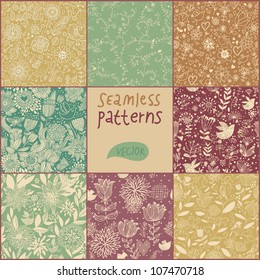 Set of eight vintage floral patterns (seamlessly tiling).Seamless pattern can be used for wallpaper, pattern fills, web page background,surface textures.