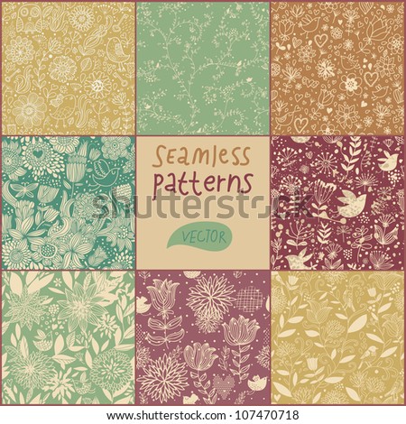 Set of eight vintage floral patterns (seamlessly tiling).Seamless pattern can be used for wallpaper, pattern fills, web page background,surface textures.