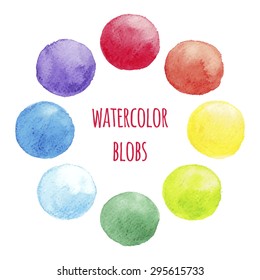 Set of eight watercolor blobs. Vector illustration