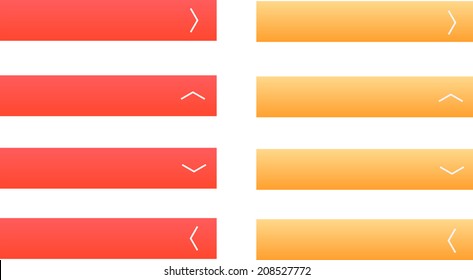 Set of eight web buttons with arrow in red and orange combination with arrow