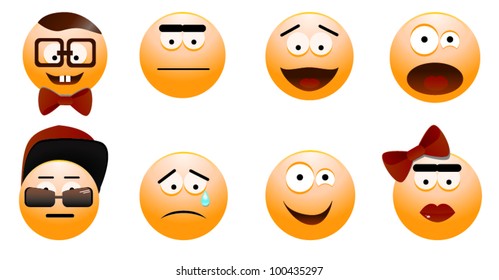 set of eight yellow smileys