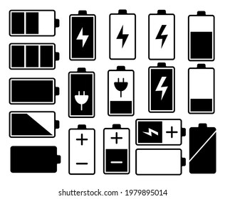 Set Eighteen Different Black White Battery Stock Vector (Royalty Free ...