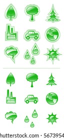 A set of eighteen glossy environmental activism related graphics.